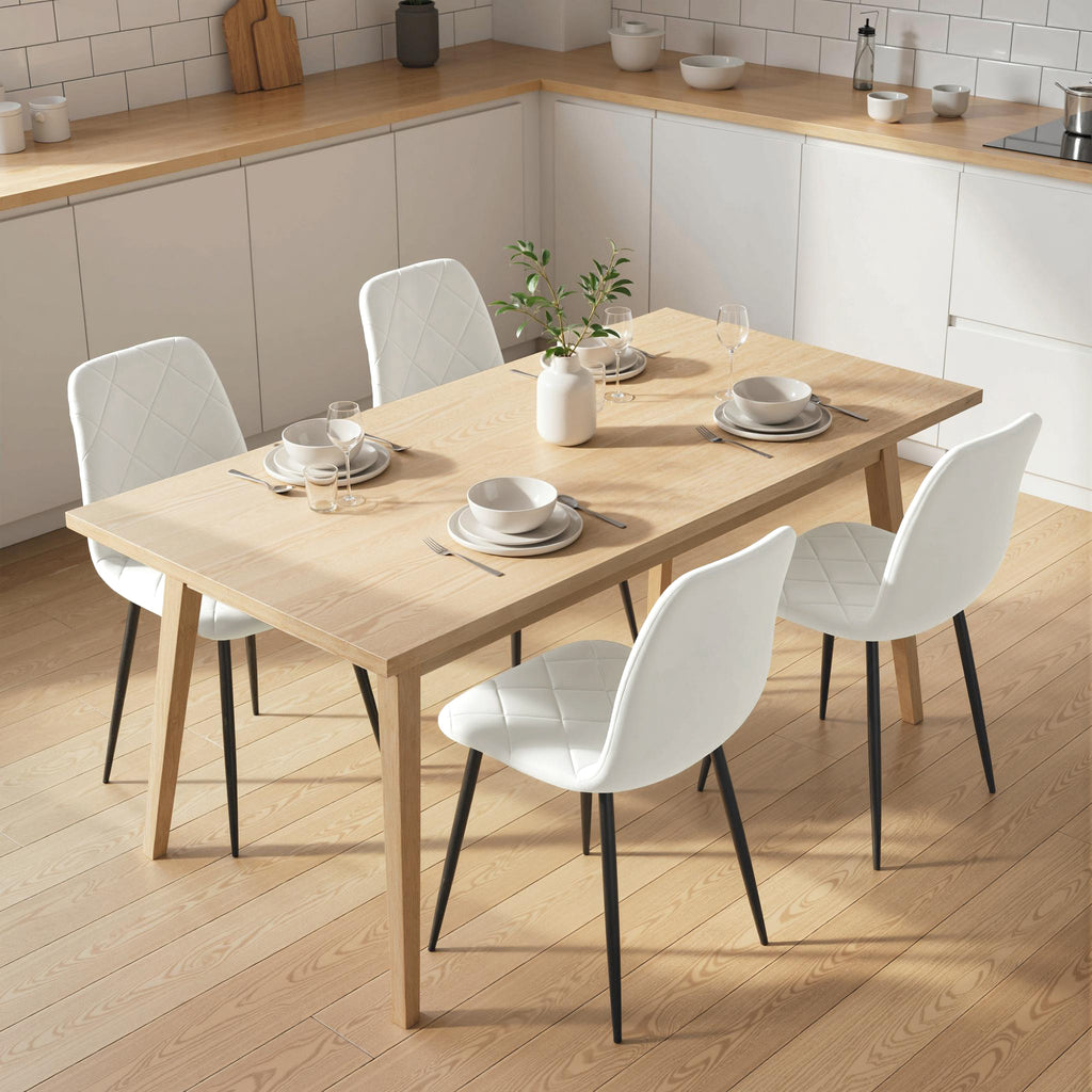 Lot de 4 chaises de salle à manger rembourrées avec dossier haut, pieds en acier et tissu effet velours, crème-9