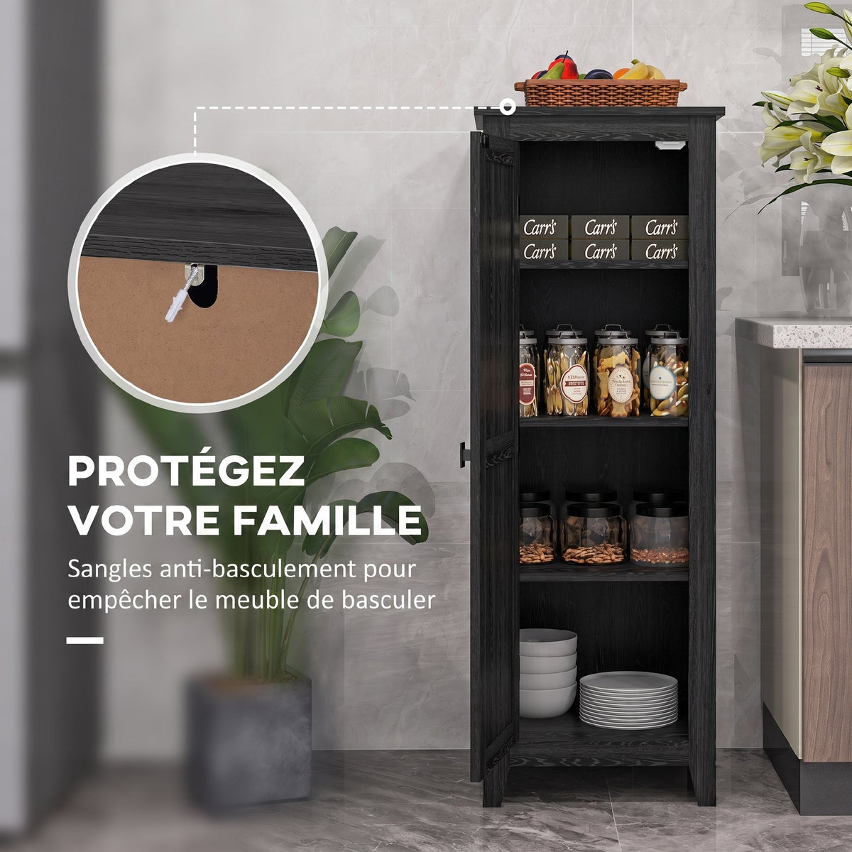 Armoire de Rangement sur Pieds buffet cuisine avec 2 étagères réglables 120H cm noir-6