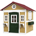 Cabane enfant extérieur maison enfant extérieure avec porte fenêtres et jardinières 114 x 126,4 x 135 cm beige-0
