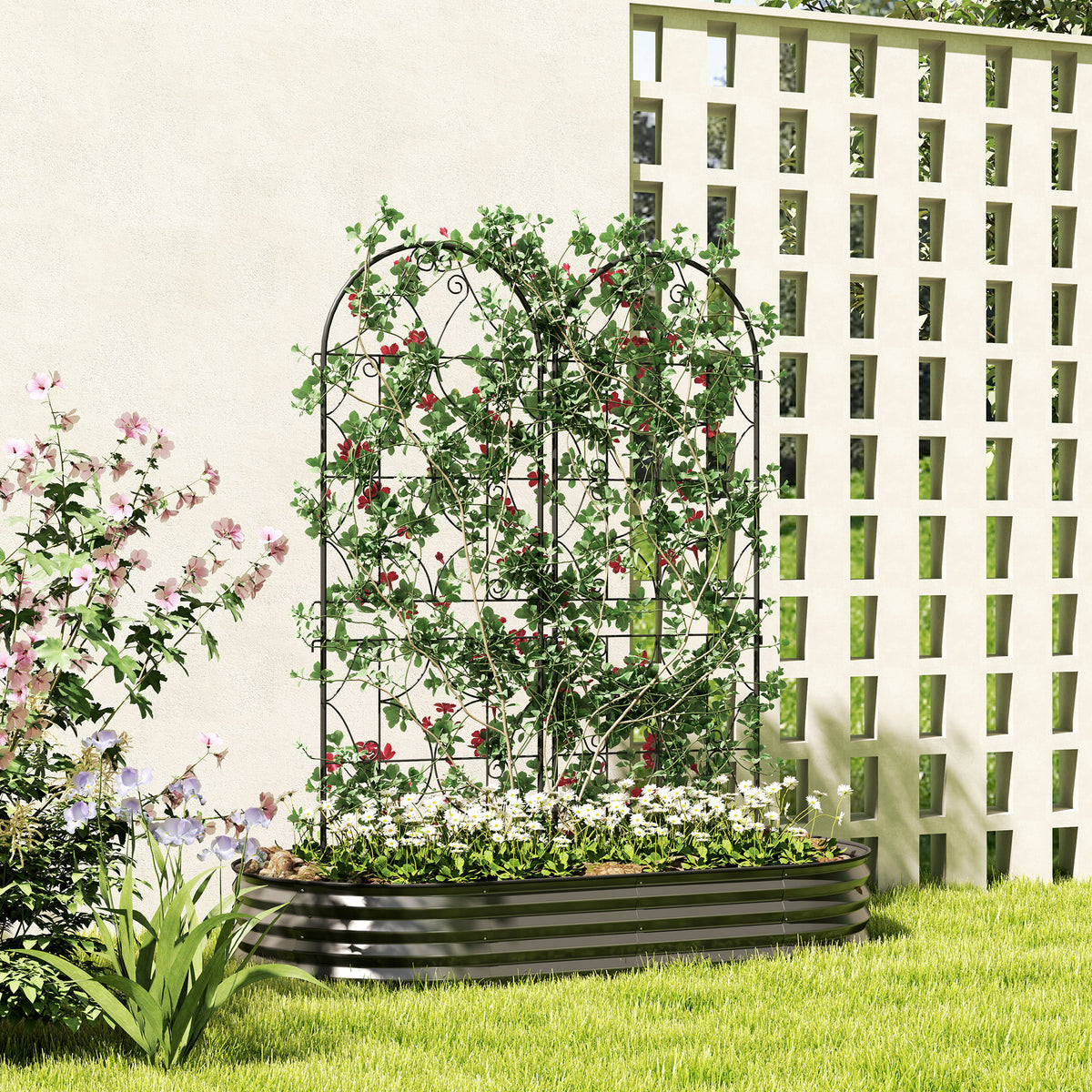 Support pour plantes grimpantes avec motif lot de 2 treillis de jardin pour vigne fleurs légumes métal 50 x 150 cm noir-1