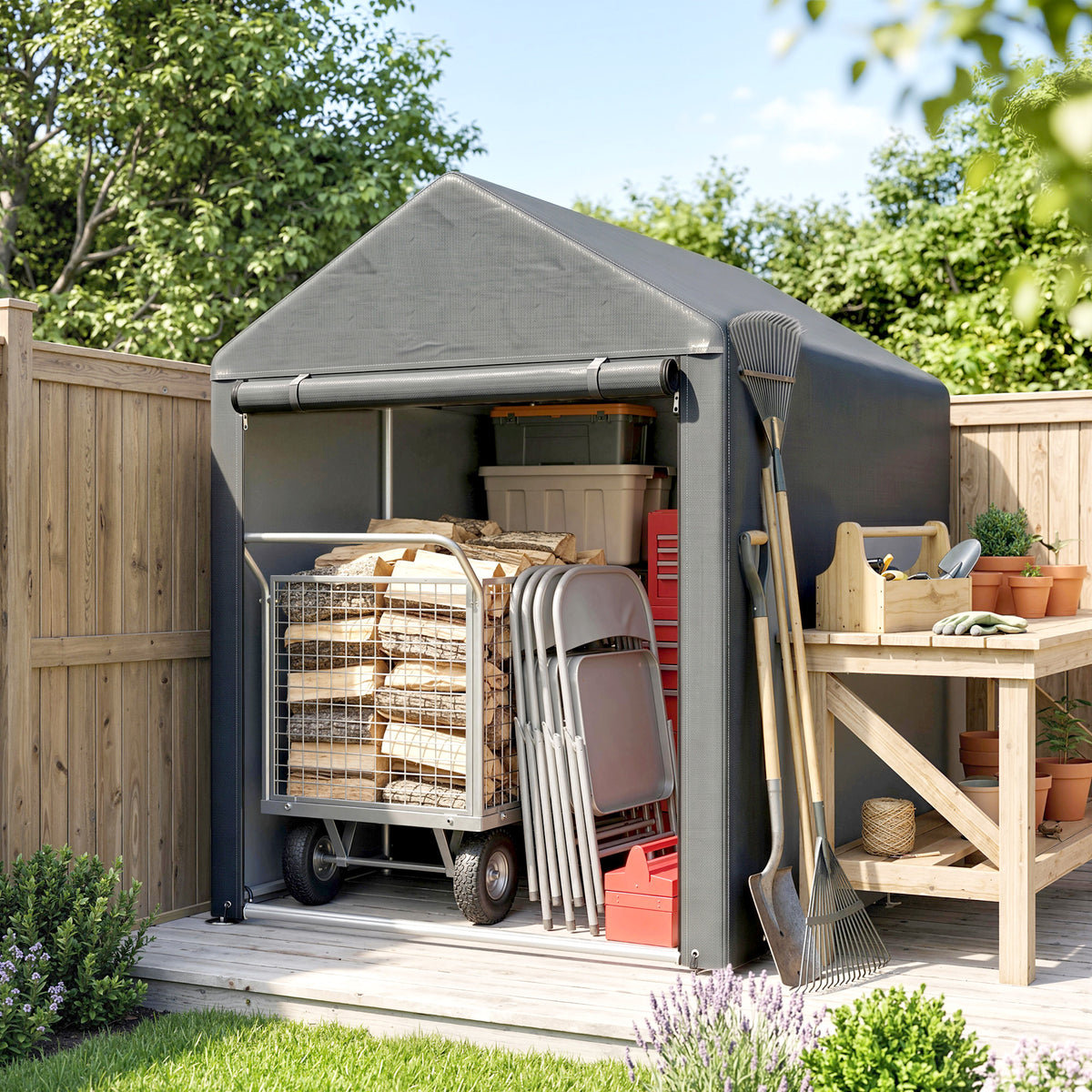 Abri de jardin tente de stockage portable avec cadre en métal galvanisé et grande porte, 1,2 x 1,8 m-1