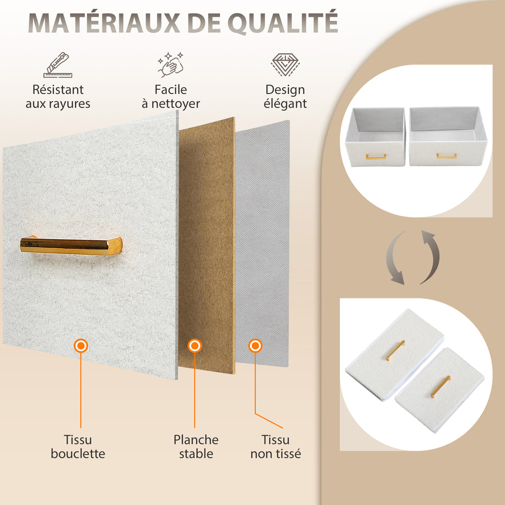 Commode 8 tiroirs en tissu bouclette, meuble de rangement avec 2 prises de courant, structure en acier 110x30x76cm crème-6