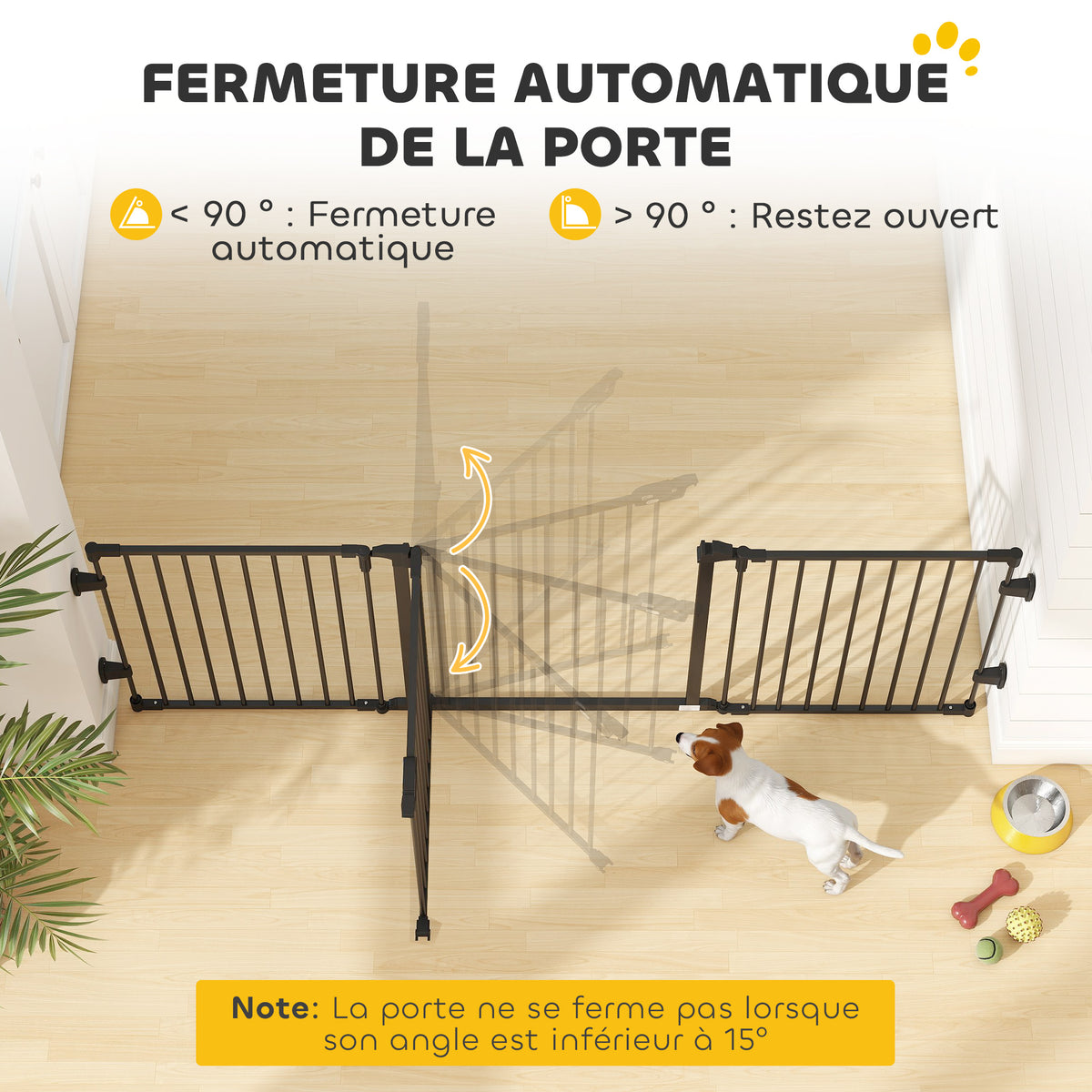 Barriere de securite chien pliable avec porte en acier 3 panneaux modulable fermeture automatique 202,5 x 2 x 76 cm noir-4