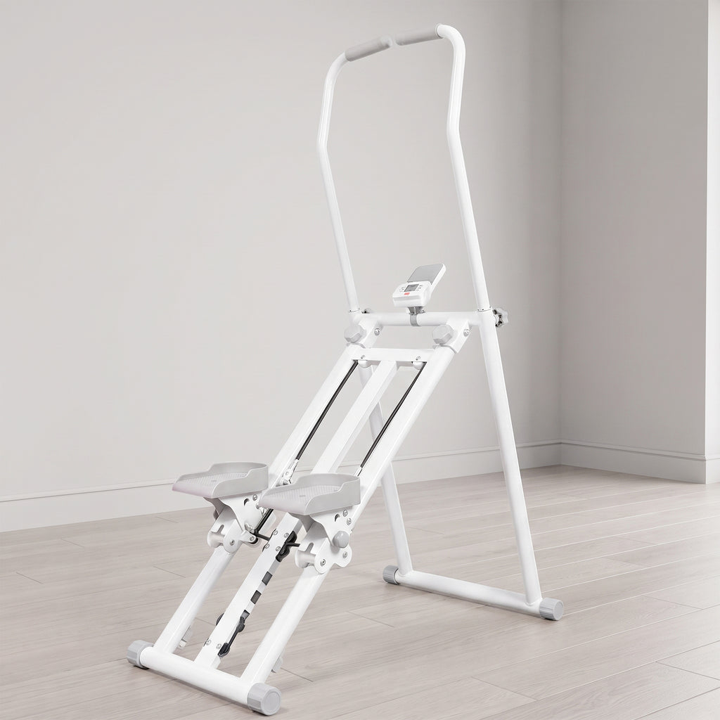 Stepper d'Escalier Pliable, 3 Niveaux de Résistance, Hauteur Réglable, Écran LCD, Charge 150 kg, 90x50x133cm, Blanc-1