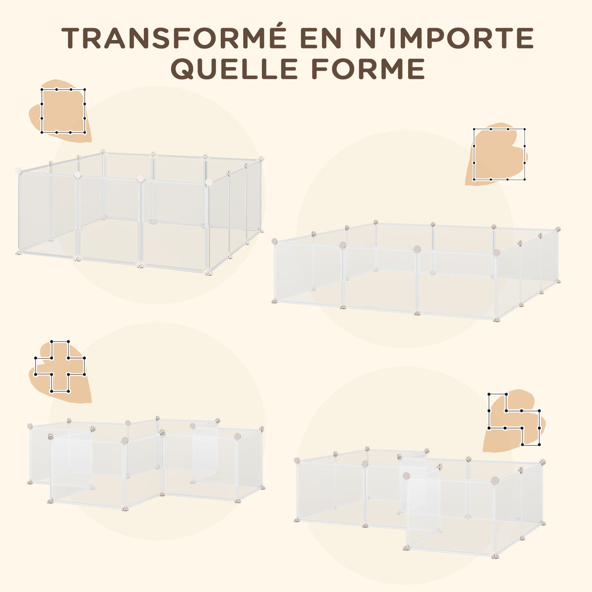 Enclos parc modulable pour petits animaux 12 panneaux pour lapin, hamster, chiot, cochon 105 x 105 x 45 cm blanc-6