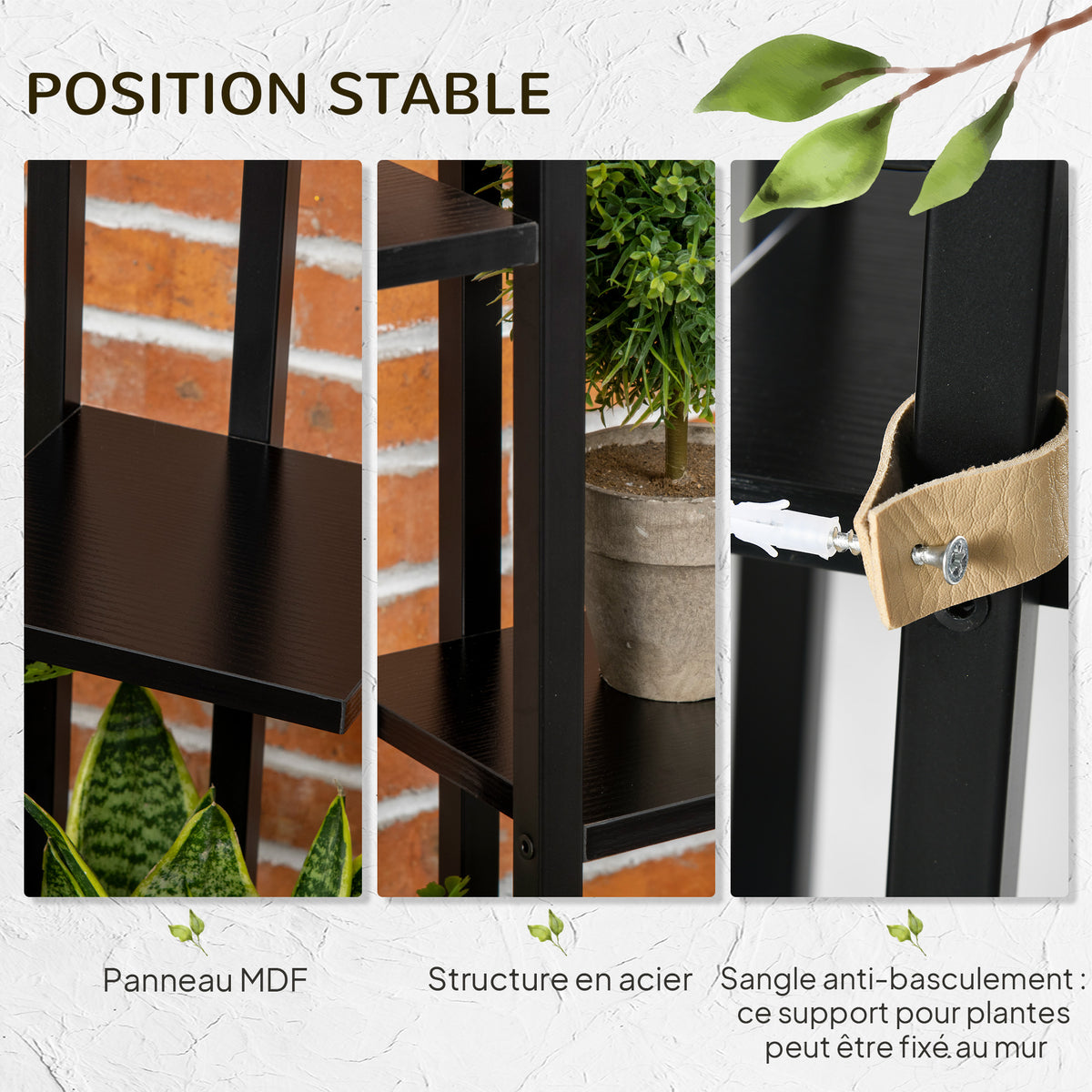 Étagère à fleurs en acier 5 niveaux intérieur et extérieur support de plantes pour jardin balcon salon 40x22x113cm noir-4