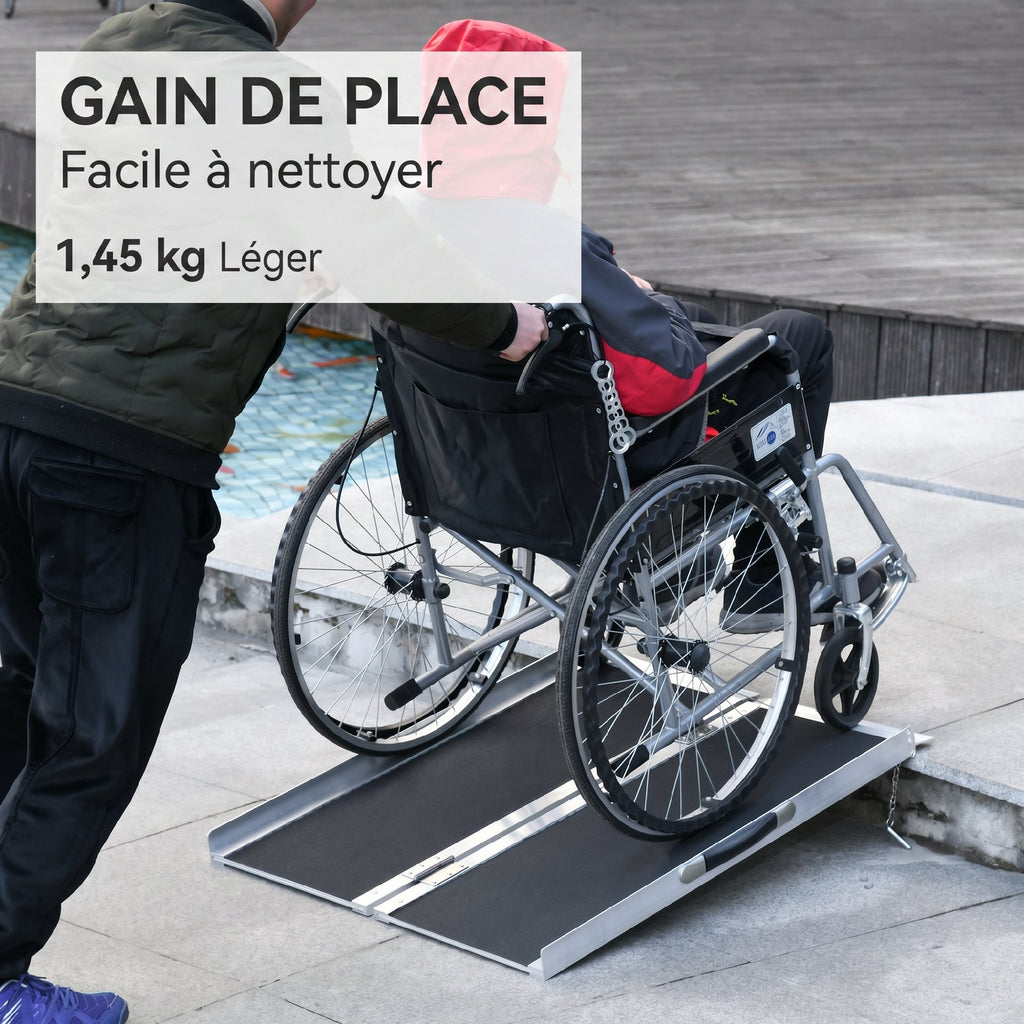 Rampe de Fauteuil Roulant Rampe de Chargement Rampe d'accès antidérapante Pliable avec Bordures de sécurité Max. 270 Kg dim. 91L x 72l x 5H cm alu. Noir-6