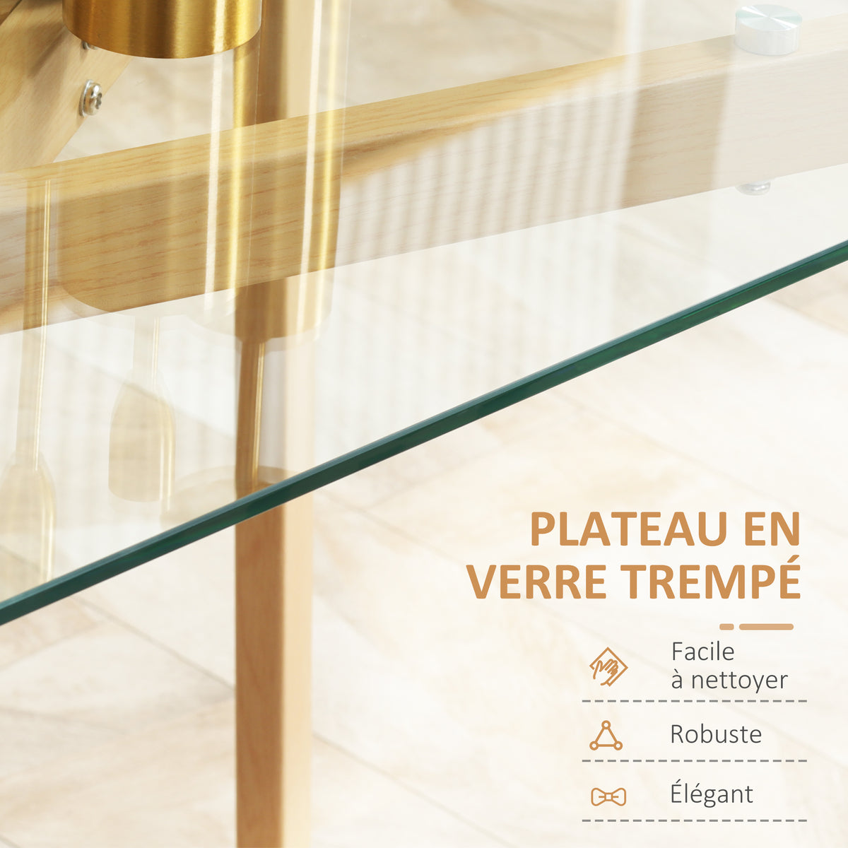 Table à manger pour 4 personnes, 120x60x76cm, table de cuisine, plateau en verre trempé et pieds en acier, transparent-4