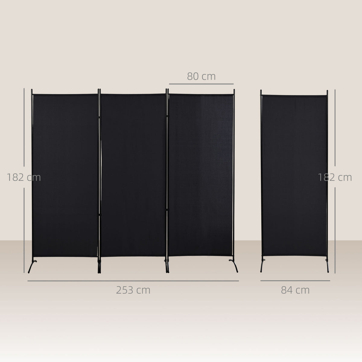 Paravent 3 panneaux dim. 2,53L x 0,5l x 1,82H m Store latéral Brise-Vue paravent sur Pied séparateur métal Polyester-2