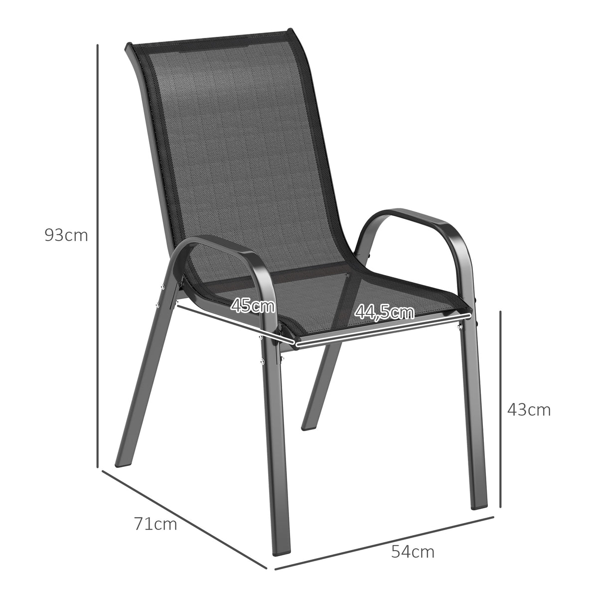 Lot de 4 chaises de jardin chaises empilables dossiers hauts tissu maille respirante cadre acier 54 x 71 x 93 cm noir-2