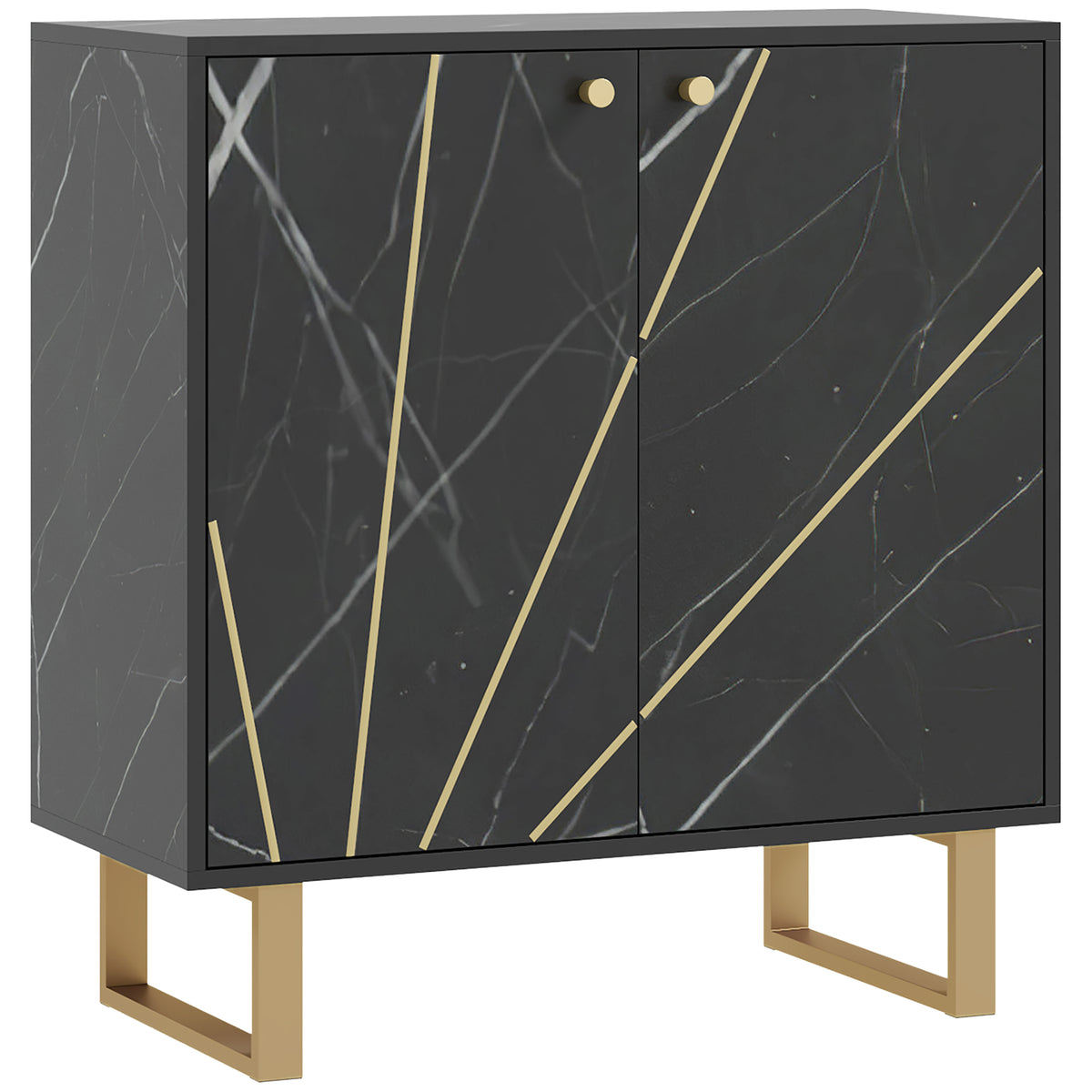 Buffet de rangement avec 2 portes et étagère réglable pieds en métal 76 x 35 x 77 cm ton marbre noir-0