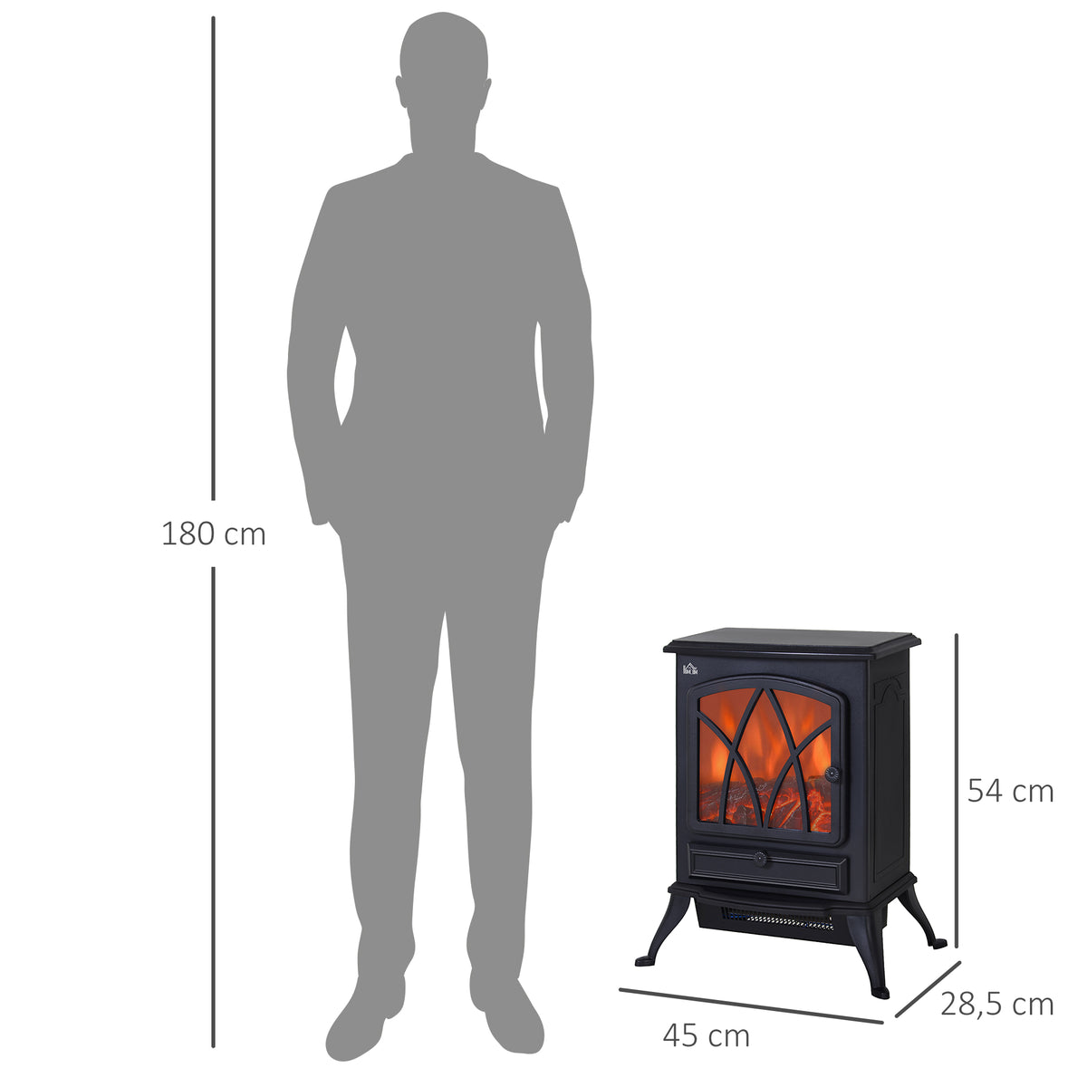 Cheminée électrique sur pied 1000/2000 W, fausse cheminée décorative avec effet flamme LED, protection contre la surchauffe, zone de couverture 15-30 m², noir-2