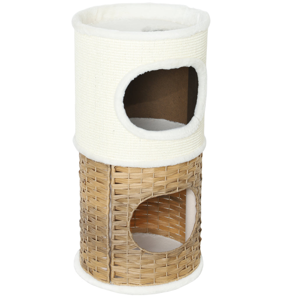 Niche pour chat d'intérieur à 3 niveaux, tour pour chat avec griffoir en sisal à griffer Ø 40 x 80 cm, crème-0