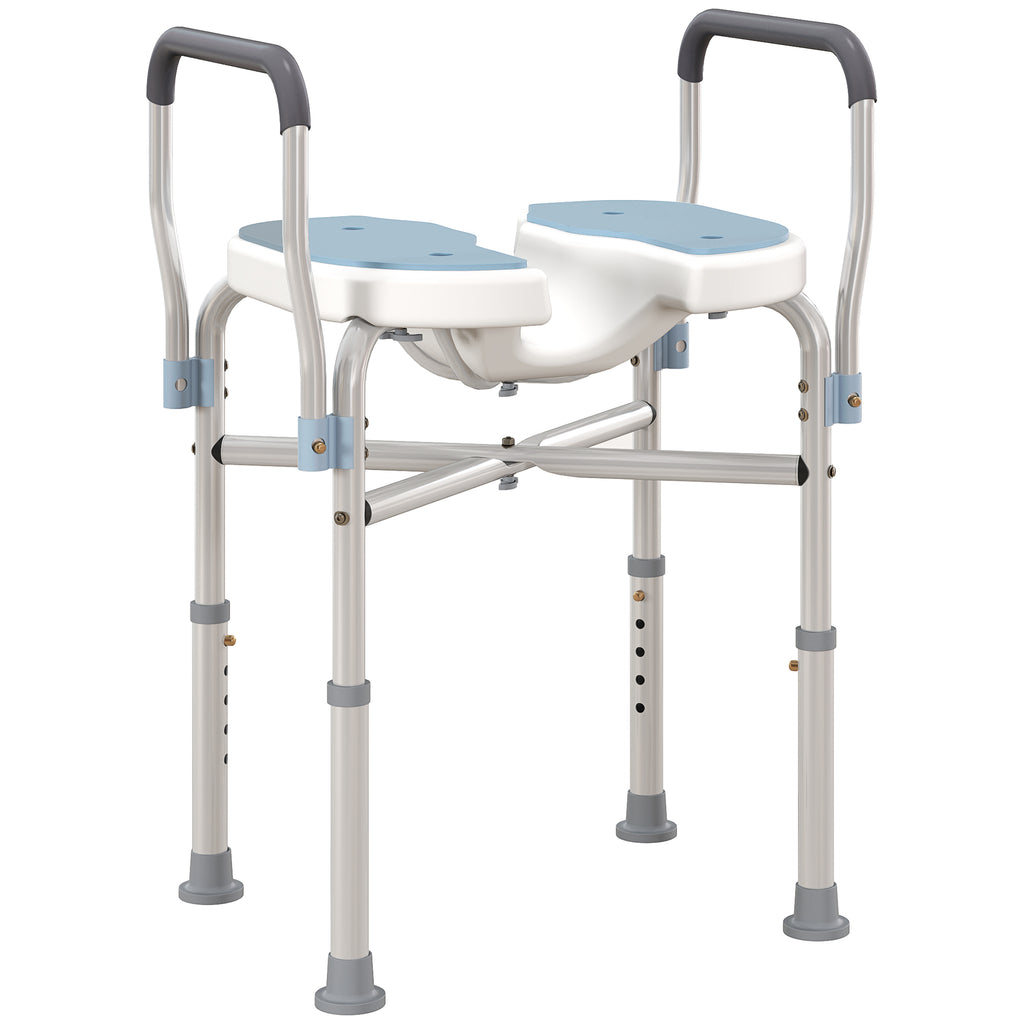Chaise de douche avec accoudoirs siège de douche en forme U hauteur réglable anti-dérapant 53 x 36 x 64-75 cm bleu clair-0