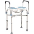 Chaise de douche avec accoudoirs siège de douche en forme U hauteur réglable anti-dérapant 53 x 36 x 64-75 cm bleu clair-0