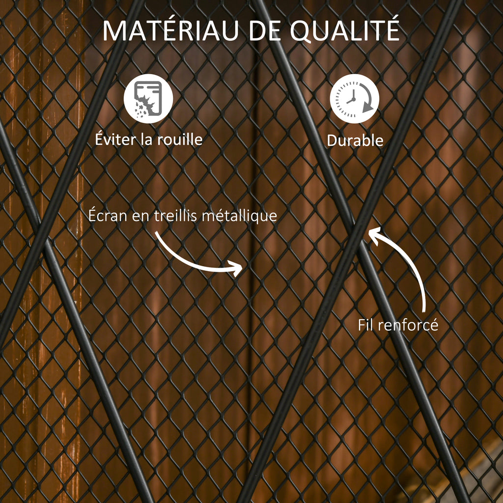 Grille de protection pour cheminée 120 x 79 cm - pare-feu pour cheminée ou poêle - pare-étincelles - barrière de sécurité - 3 volets pliables et porte - métal noir-6