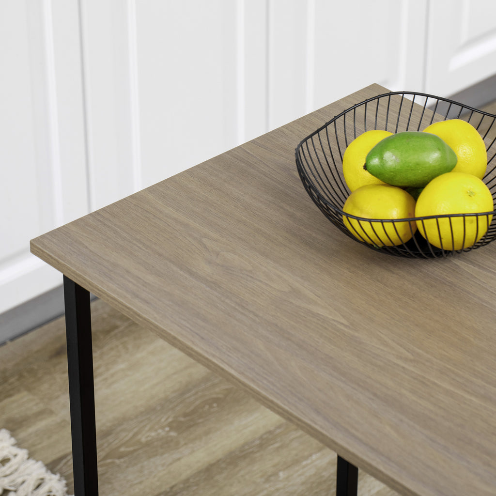 Ilot centra table de bar plateau latéral  rabattable et 3 étagères 120 x 76 x 91,4 cm gris clair-7