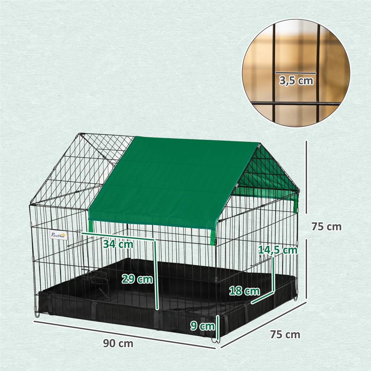 Cage enclos lapins petits animaux rongeurs Intérieur ou Extérieurs avec bache Protection Inclus - 90 x 75 x 75 cm-2