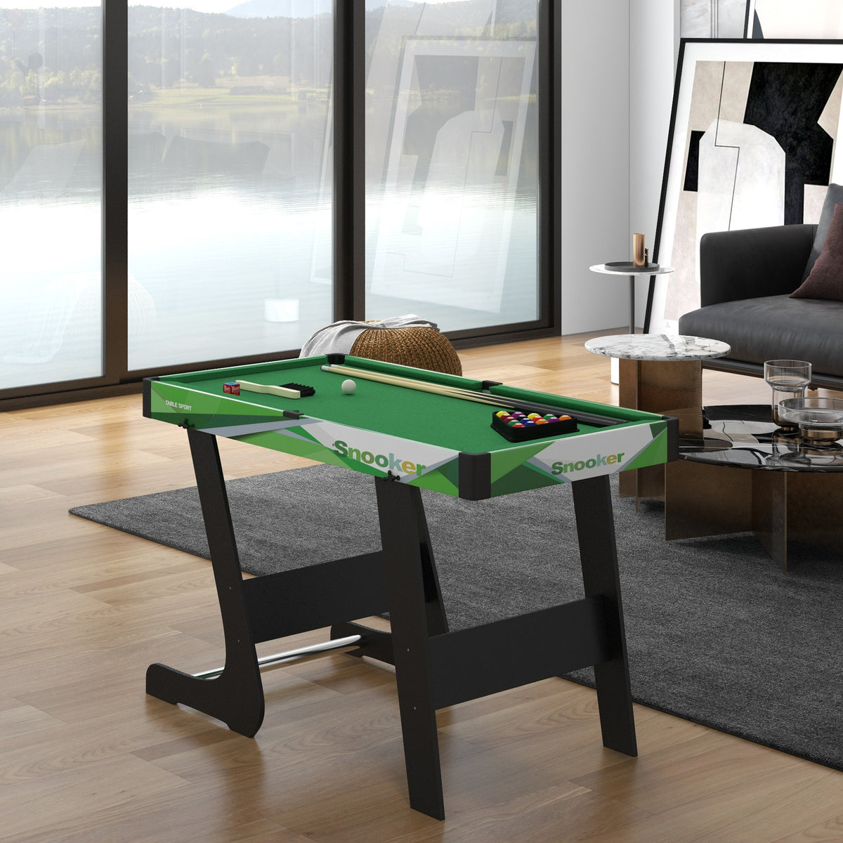 Table de billard pliable avec accessoires 2 queues, 16 billes, traingle, craie, dim. 104L x 55,5l x 68H cm, tapis vert-7