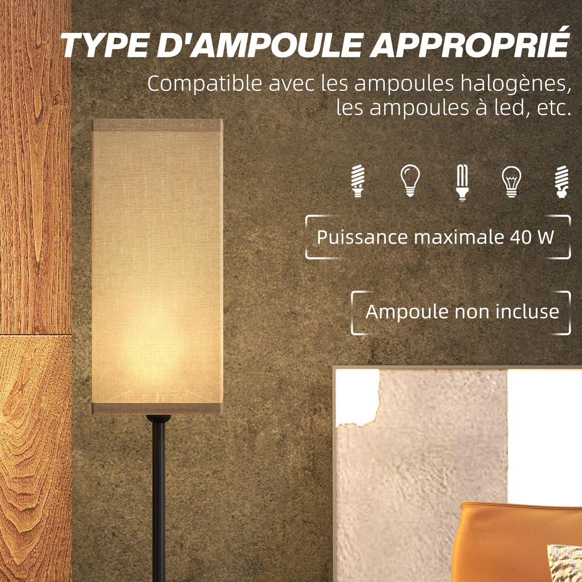Lampadaire sur pied salon lampe salon sur pied avec abat-jour beige effet lin interrupteur à pied Ø 25 x 161,5 cm noir-4