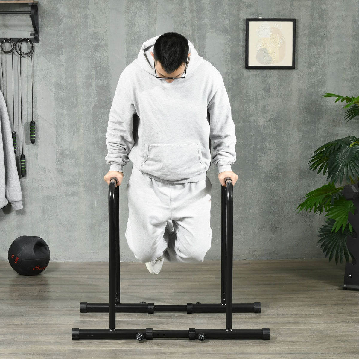 Dips Barre Parallèle Station de Musculation en Acier, Hauteur et Espacement Réglables, 90-102x65x80-90cm, Noir-1