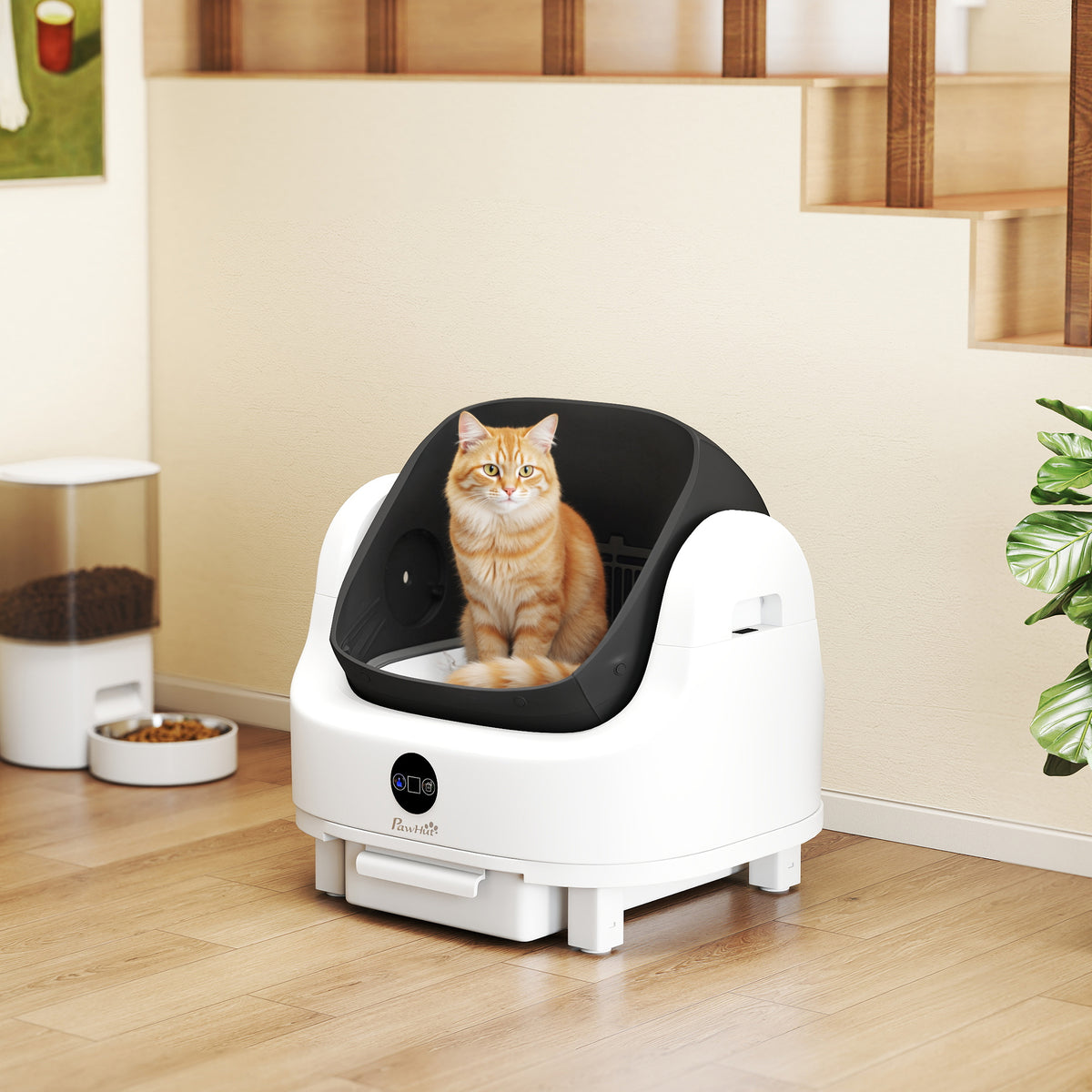 Litière chat autonettoyante bac à litière pour chat automatique ouvert isolation des odeurs/protection de sécurité blanc-9