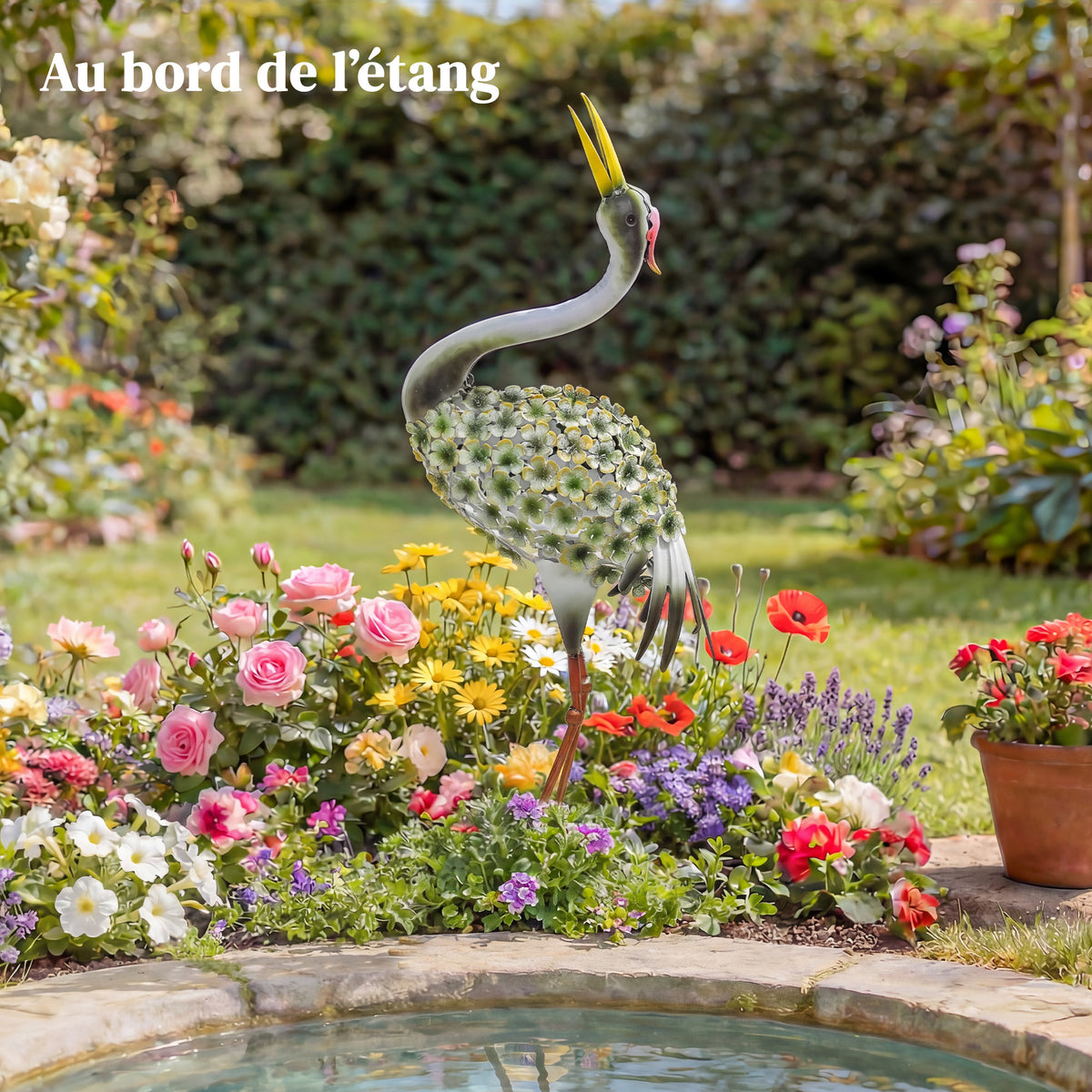 Statues de Jardin, Sculpture de Héron en Métal, Statues d'oiseaux 71 cm, pour Cour, Étang, Terrasse, Vert-8