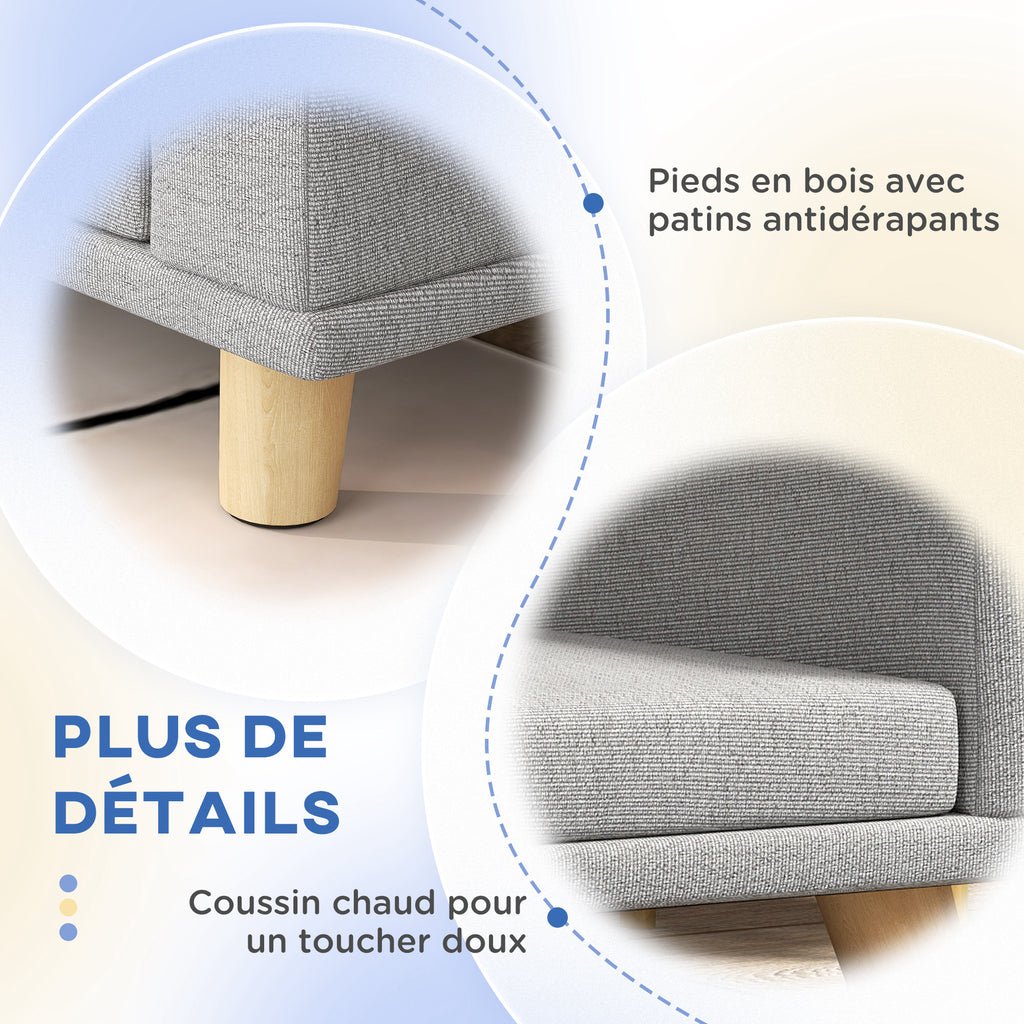 Canapé pour chien grand lit surélevé pour chien coussin lavable cadre en bois tissu polyester 98 x 67 x 25 cm gris-5