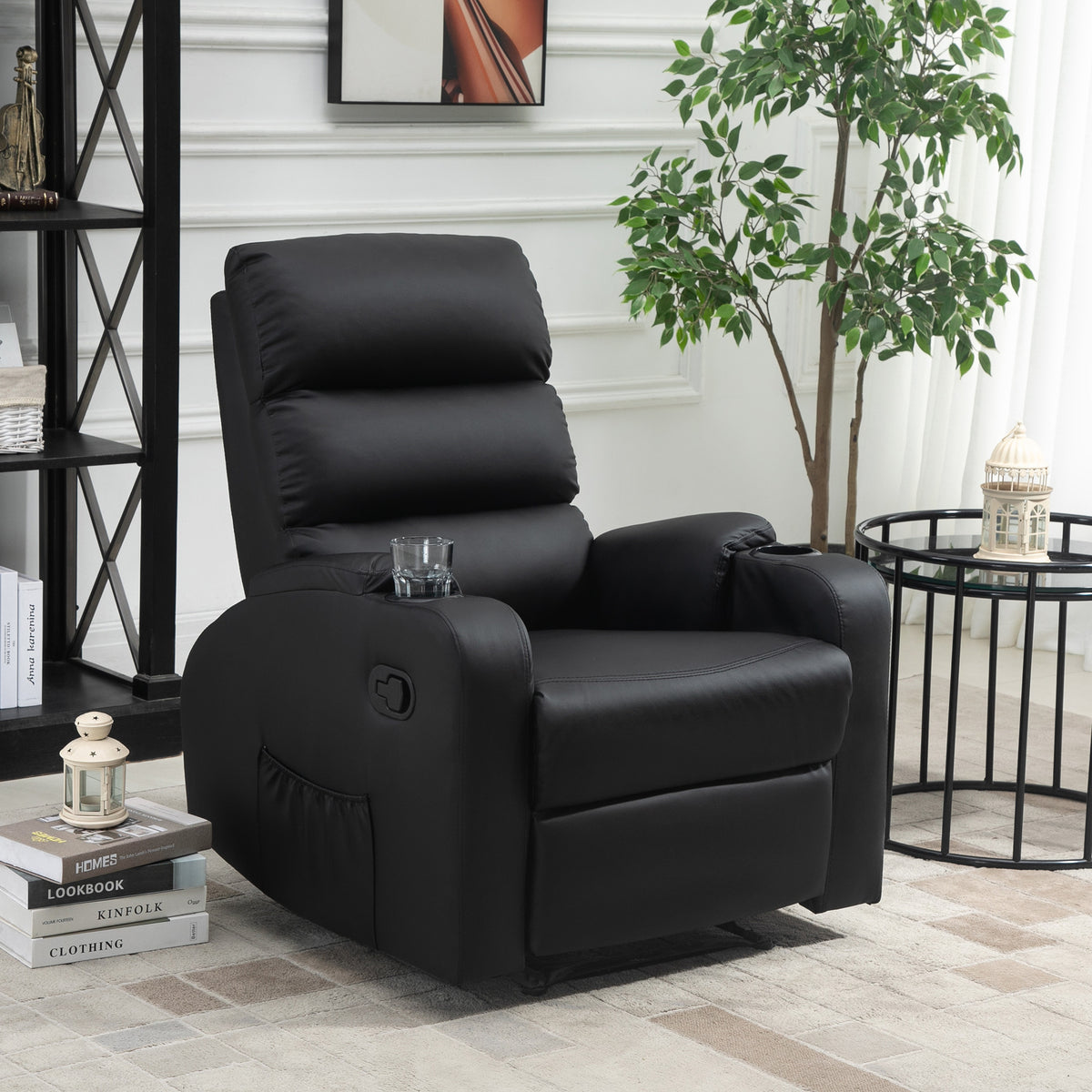Fauteuil de Relaxation inclinable avec Repose-Pied Ajustable revêtement synthétique Noir-1