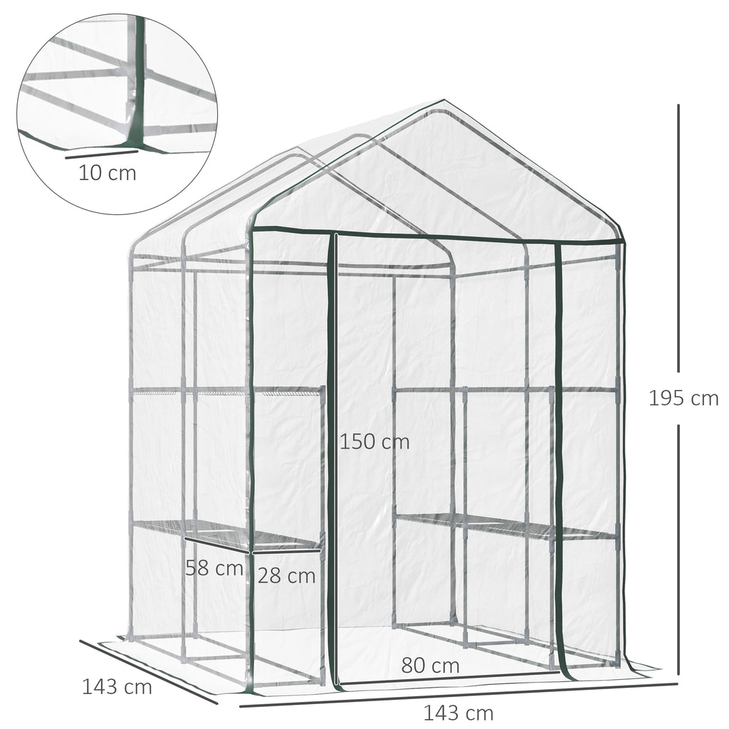 Serre de jardin avec étagères 3 niveaux, serre de balcon, châssis en acier, porte zippée enroulable, pour légumes plantes fleurs, intérieur et extérieur, 143x143x195cm, transparent-2