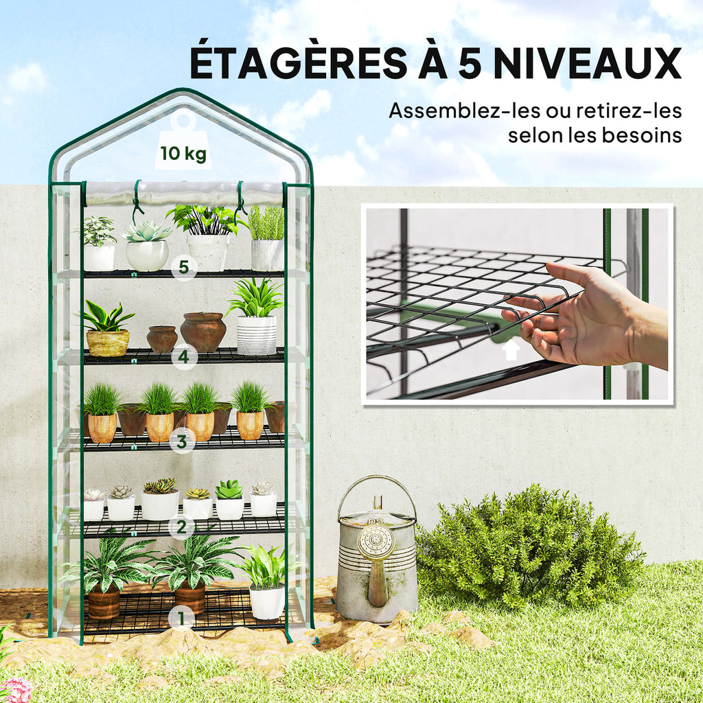 Serre de jardin PVC avec étagères 5 niveaux, serre de balcon, châssis en acier, porte zippée, 90x49x193cm, transparent-4
