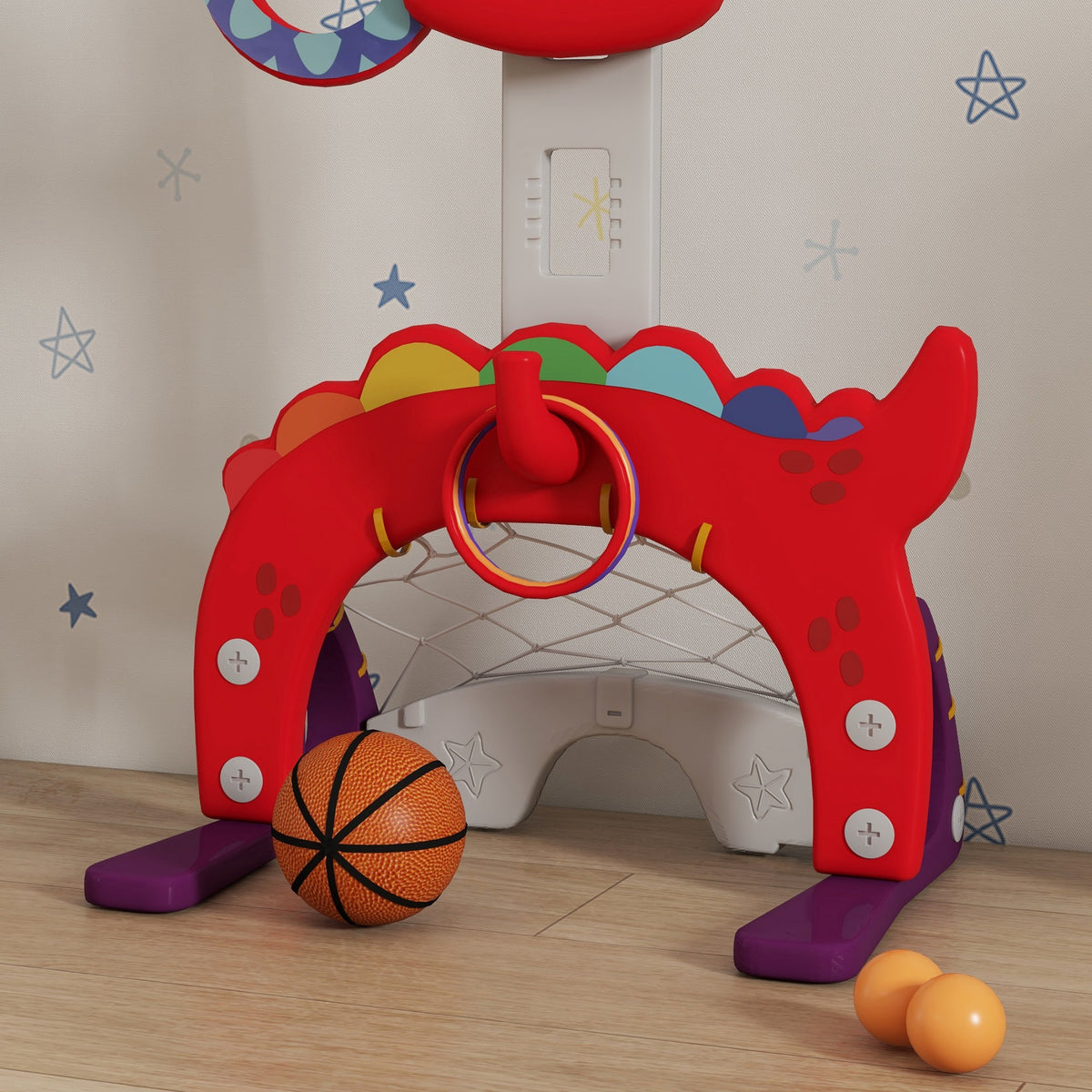 Panier de basket-ball pour enfants, hauteur réglable, 5 en 1 lancer de balles, golf, football jeu de lasso, 3-6 ans-8