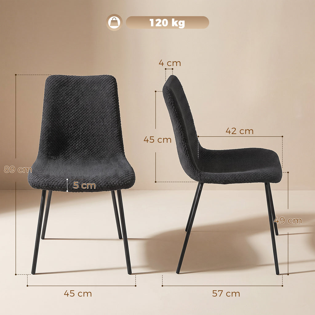 Lot de 2 Chaises de Salle à Manger, Chaises Cuisine Rembourrées en Velours, Dossier Incurvé, Pieds en Métal, Gris Foncé-2
