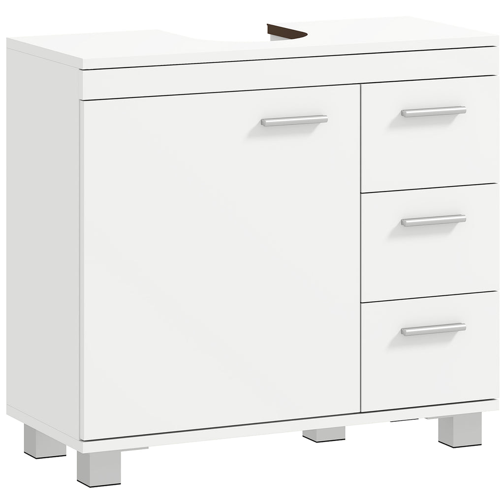 Meuble sous lavabo, meuble de salle de bain avec 3 tiroirs et porte à fermeture amortie, 70 x 30 x 64 cm, blanc-0