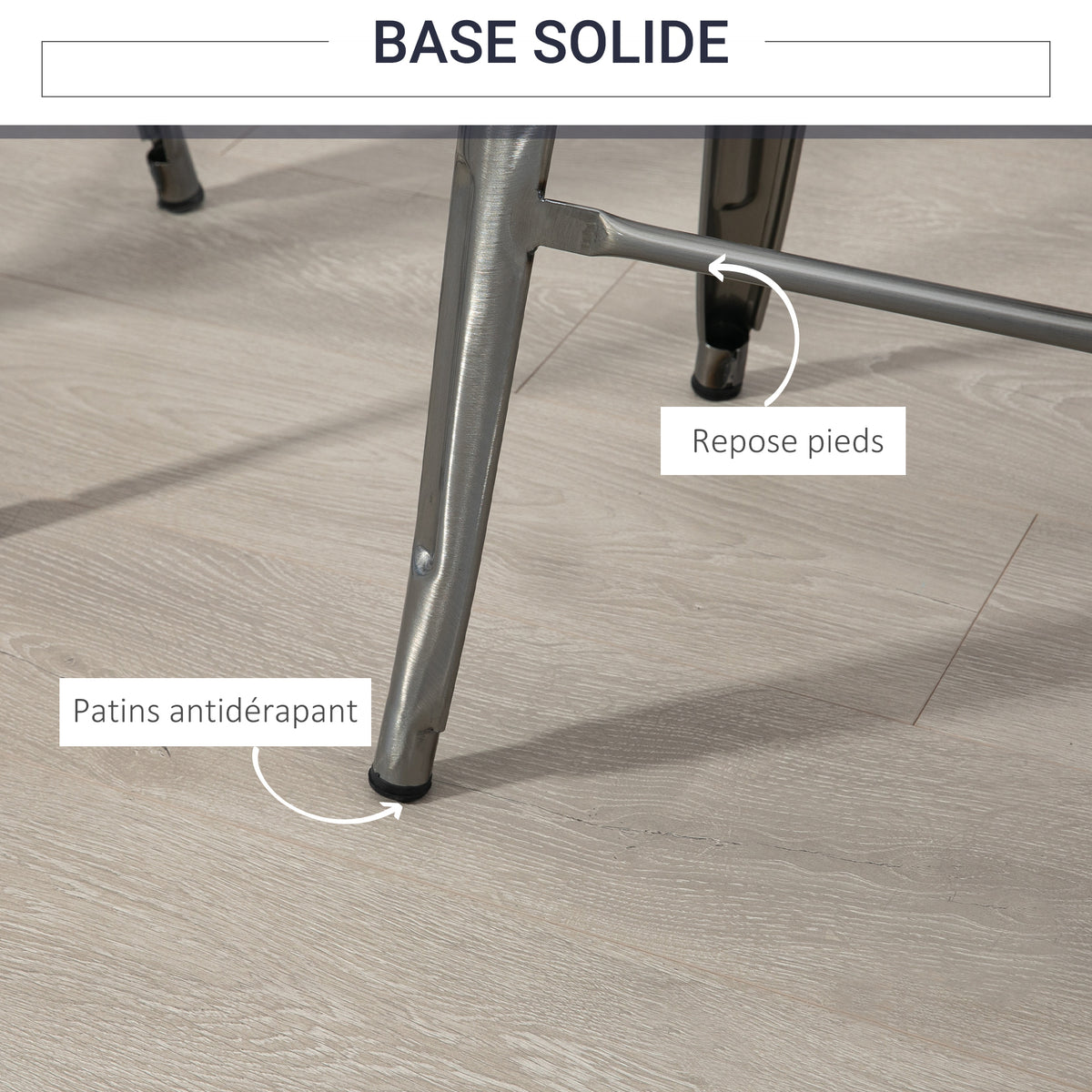 Lot de 4 tabourets de bar industriel empilables hauteur assise 76 cm métal argent-3