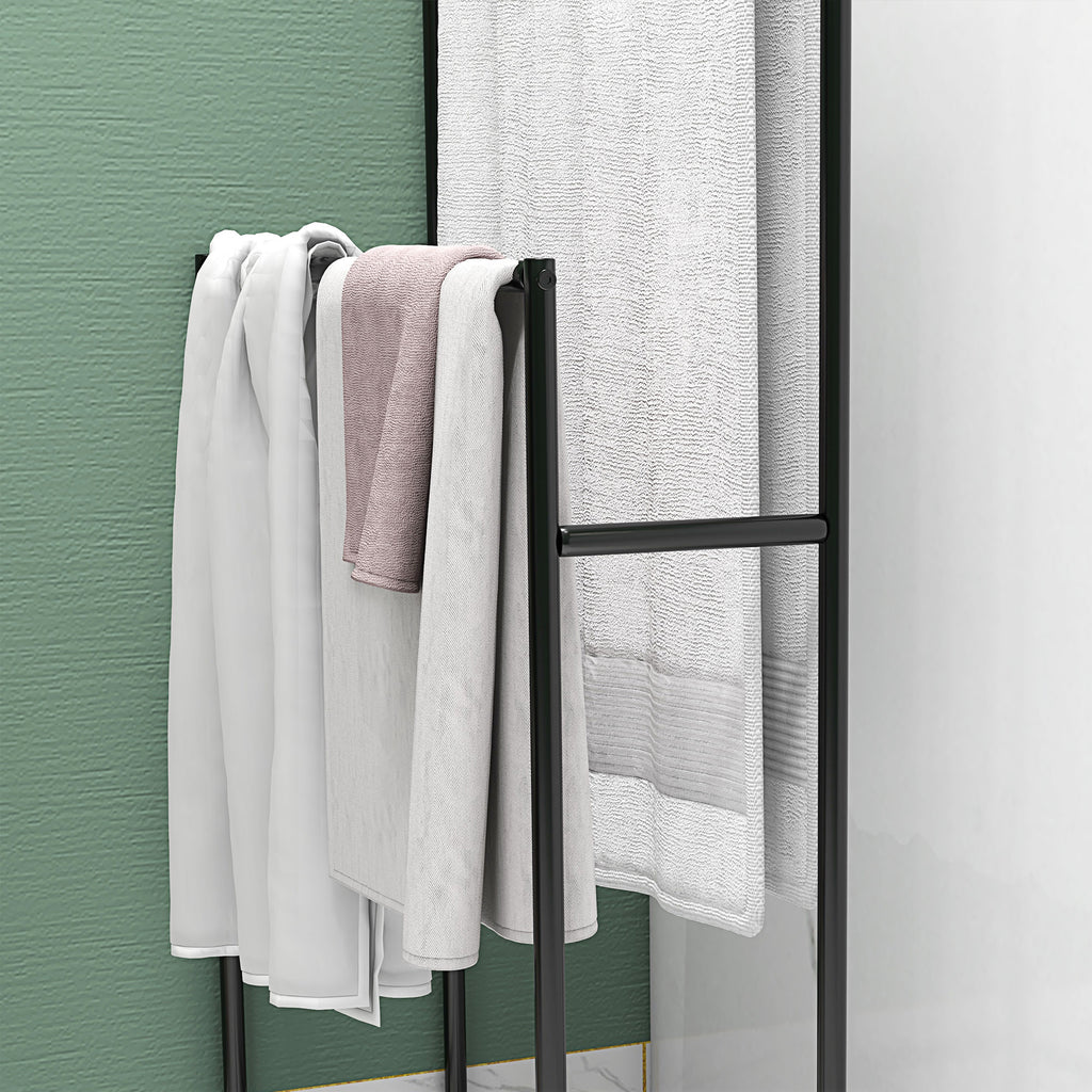 Porte serviettes sur pied sèche serviette 2 niveaux en métal pour la salle de bain, dim. 66l x 20P x 110H cm, noir-8