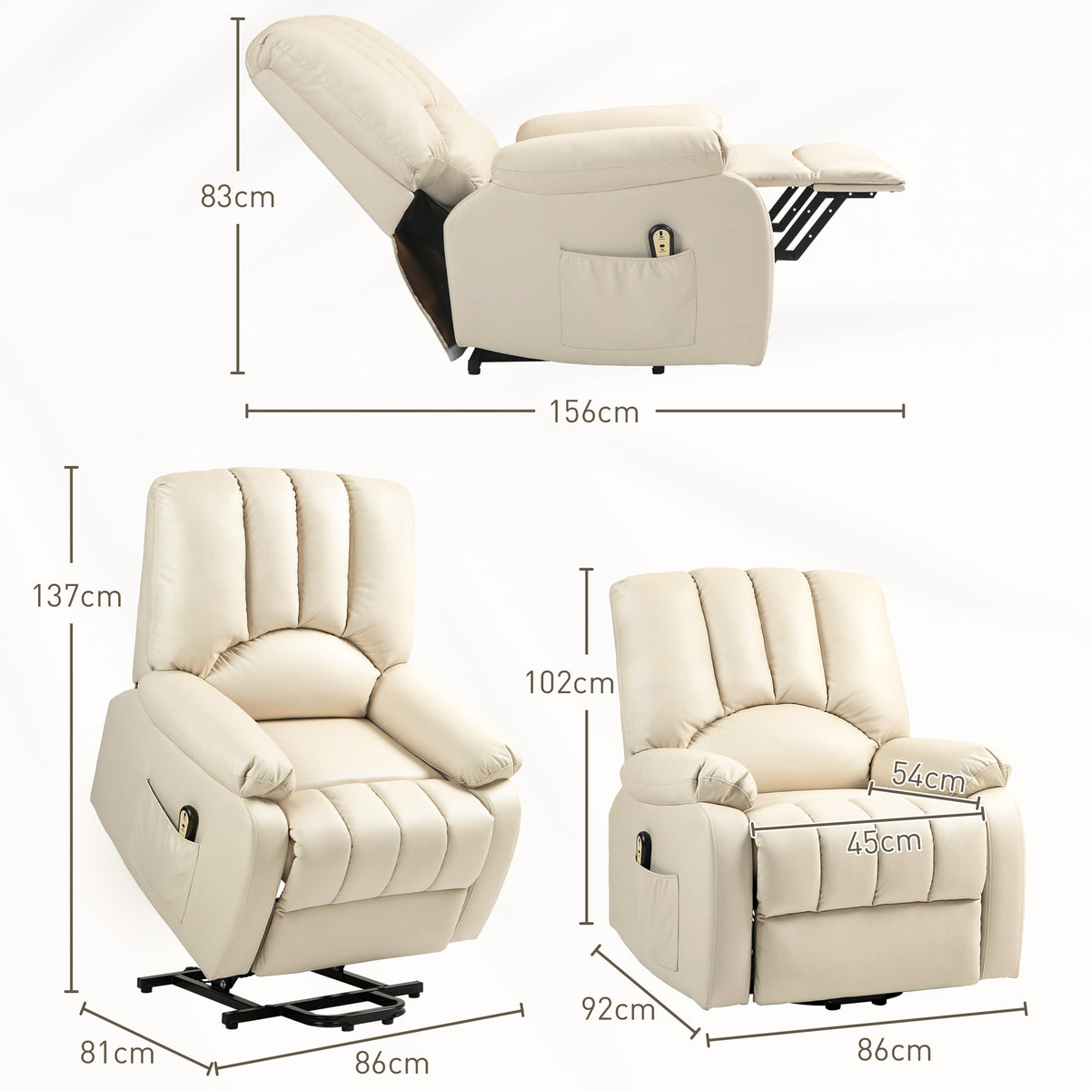 Fauteuil relax inclinable électrique releveur avec repose-pied et télécommande 86 x 92 x 102 cm Beige-2