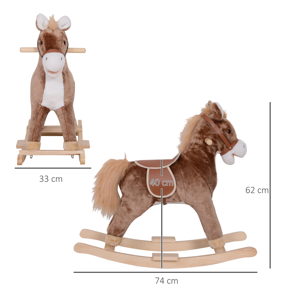 Cheval à Bascule Cheval de Cowboy Selle Grand Confort pour Enfants de 36+Mois Peluche Courte Douce Bois peuplier Charge 40 Kg Marron-2