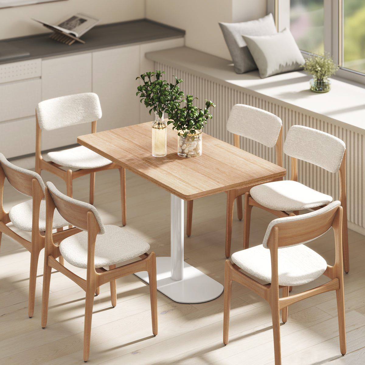 Table à manger rectangulaire pour 6 personnes, 120 x 70 x 75 cm, table de cuisine piétement et plateau épais chêne blanc-9