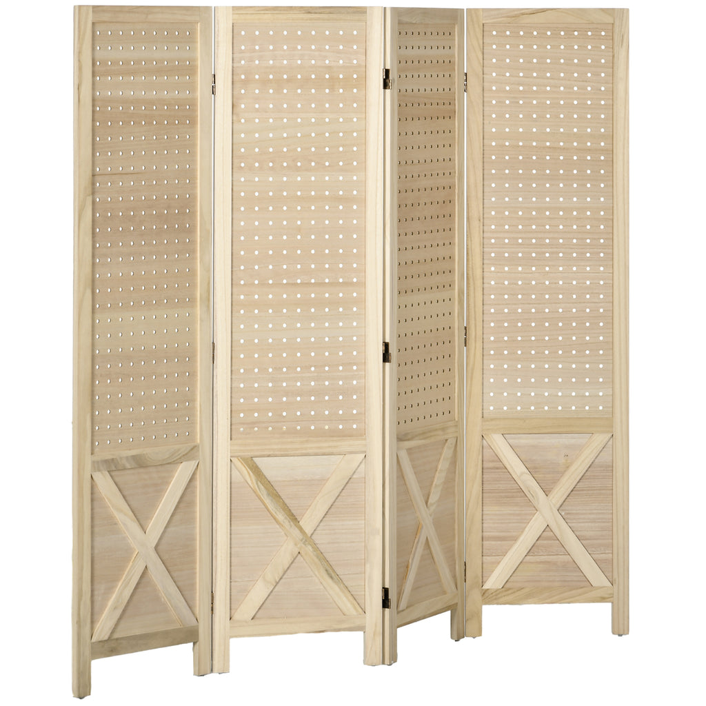 Paravent intérieur en bois 4 panneaux séparateur de pièce pliable panneau perforé 152 x 1,7 x 144,5 cm bois naturel-0