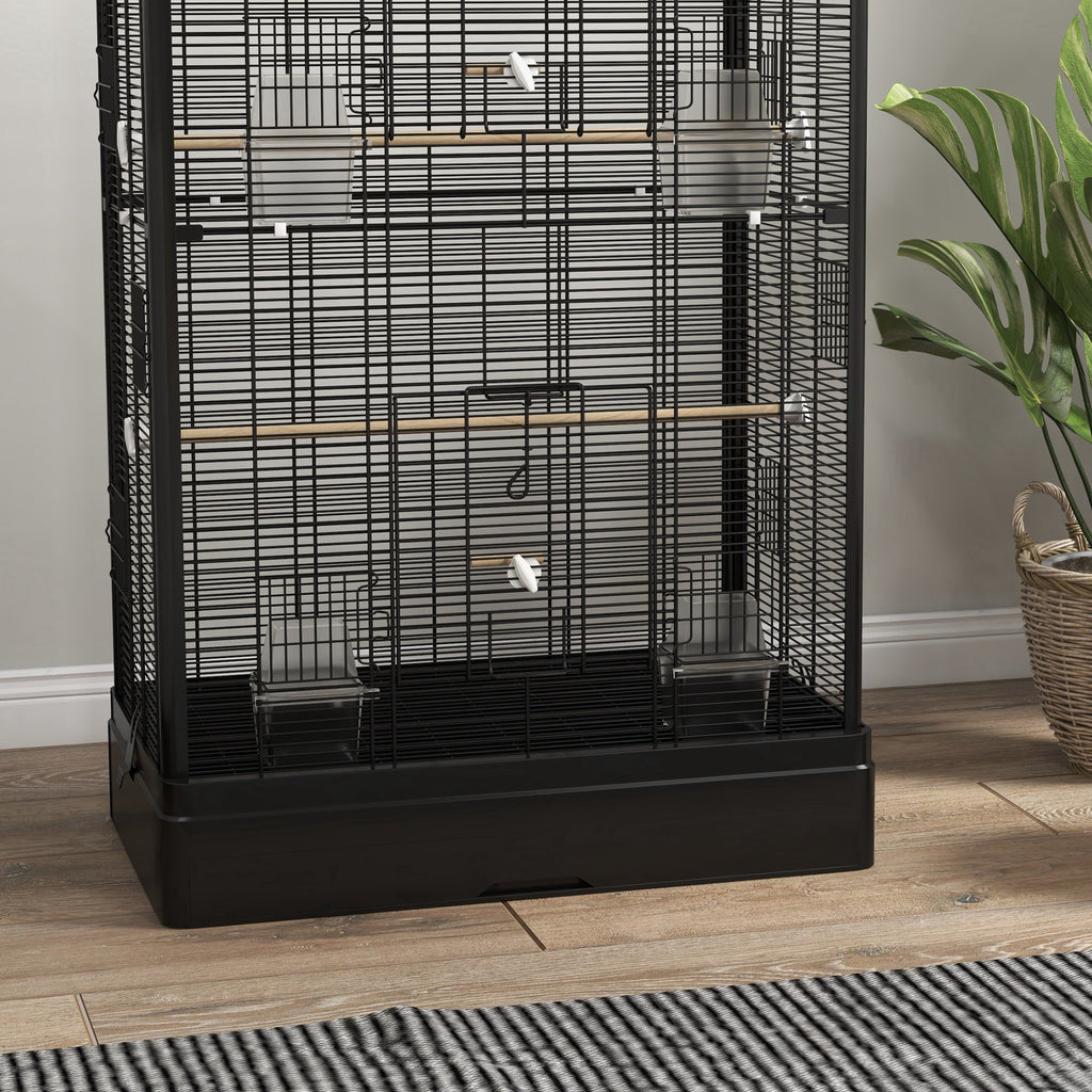 Cage à oiseaux volière avec portes perchoirs cage pour canaris perruches perroquets 61 x 36,5 x 98 cm noir-7