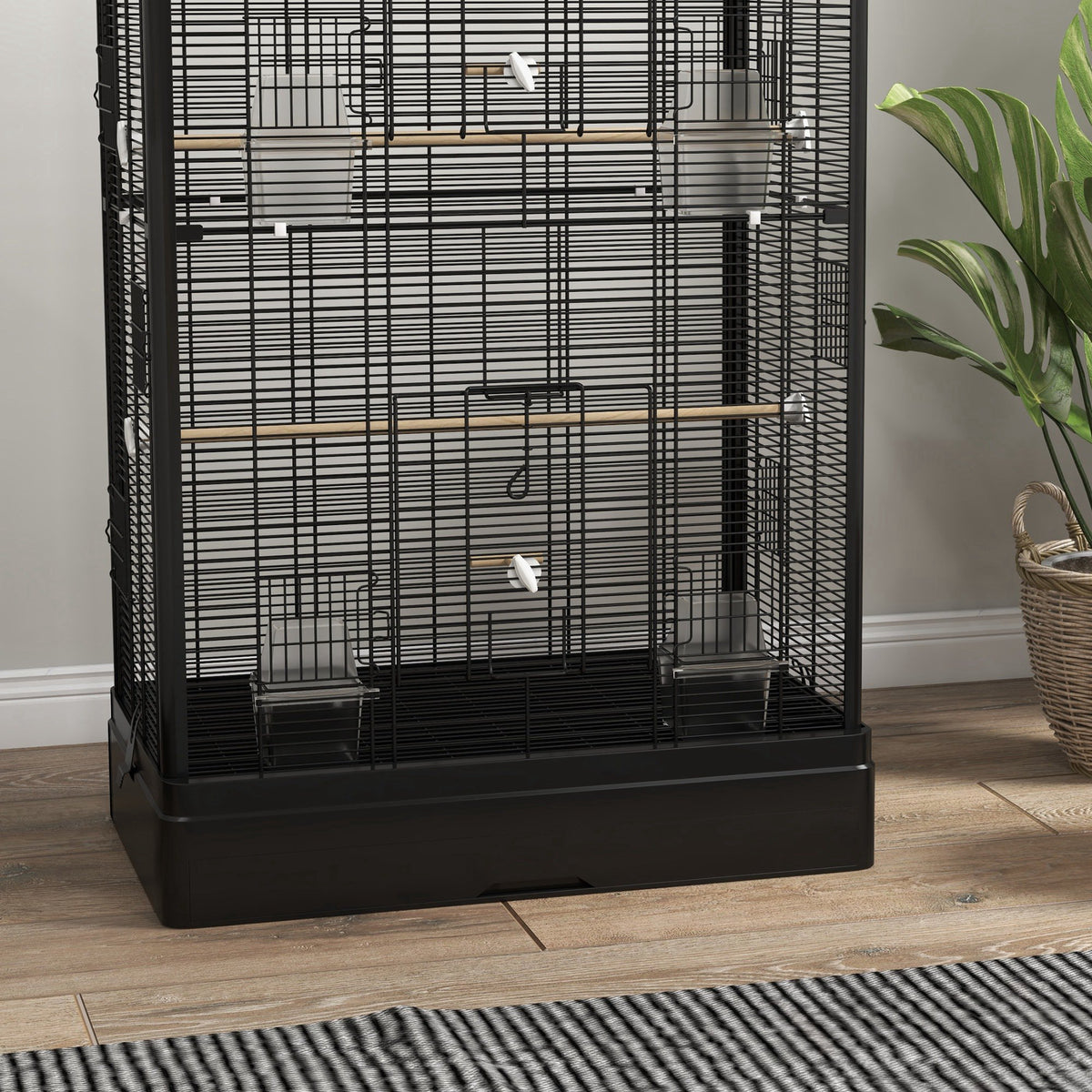 Cage à oiseaux volière avec portes perchoirs cage pour canaris perruches perroquets 61 x 36,5 x 98 cm noir-7