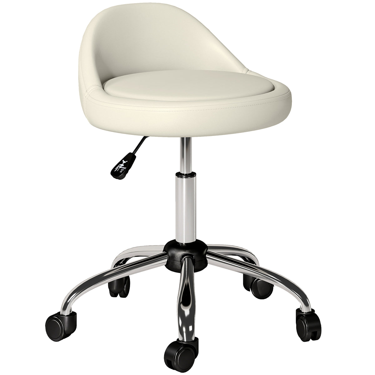 Tabouret à roulettes tabouret de travail pivotant 360° hauteur réglable 53-73 cm revêtement synthétique blanc-0