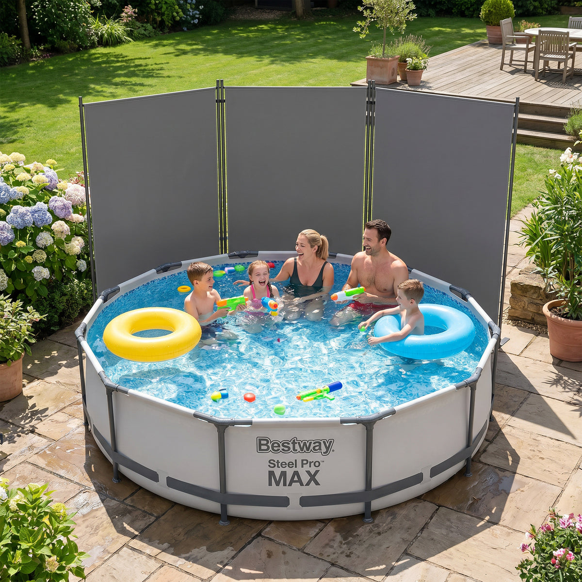 Paravent de Jardin Brise-Vue Extérieur 3 Volets Occultant Pieds en Métal Stable 260x180cm Gris Foncé-1
