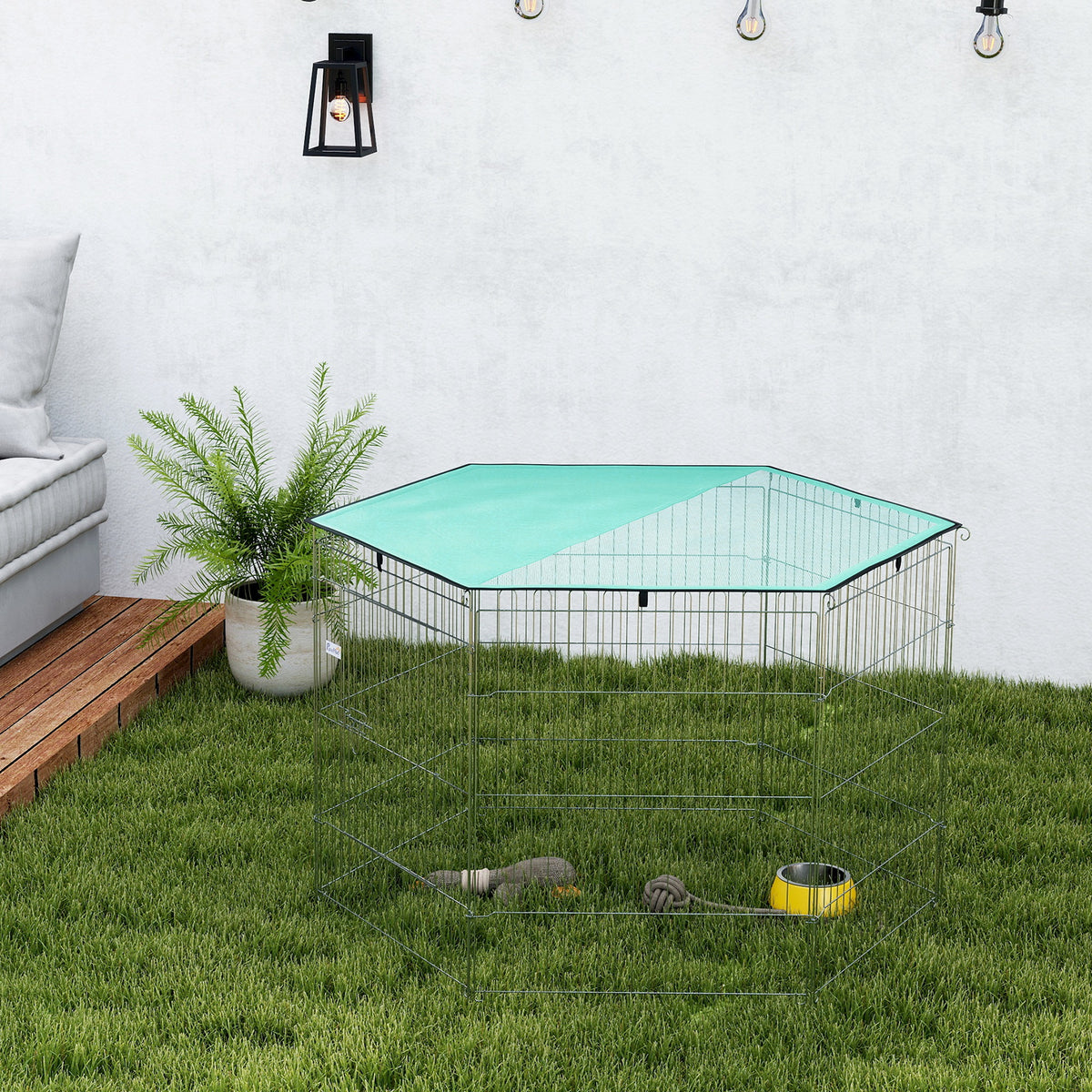 Parc pour chien, enclos chien 6 panneaux avec toit, modulable et pliable, enclos portable 76H cm avec porte argent vert-1