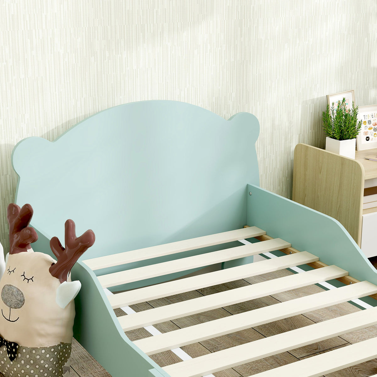 Lit enfant 70x140 cm avec barrières de sécurité thème d'ours pour garçons, filles, âgés de 3 à 6 ans, vert-8