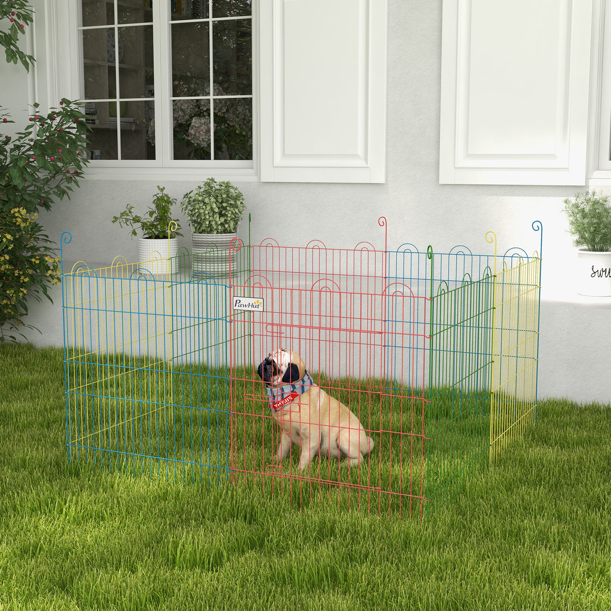 Enclos Pliant en Acier pour Chiens, Lapins, Rongeurs, Petits Animaux, Intérieur et Extérieur, 8 Panneaux avec Porte-1