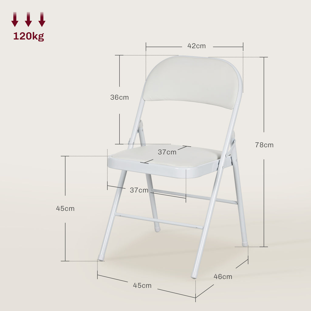 Lot de 4 chaises pliantes chaises de salle à manger portables cadre en acier dim. 45l x 46P x 78H cm blanc-2