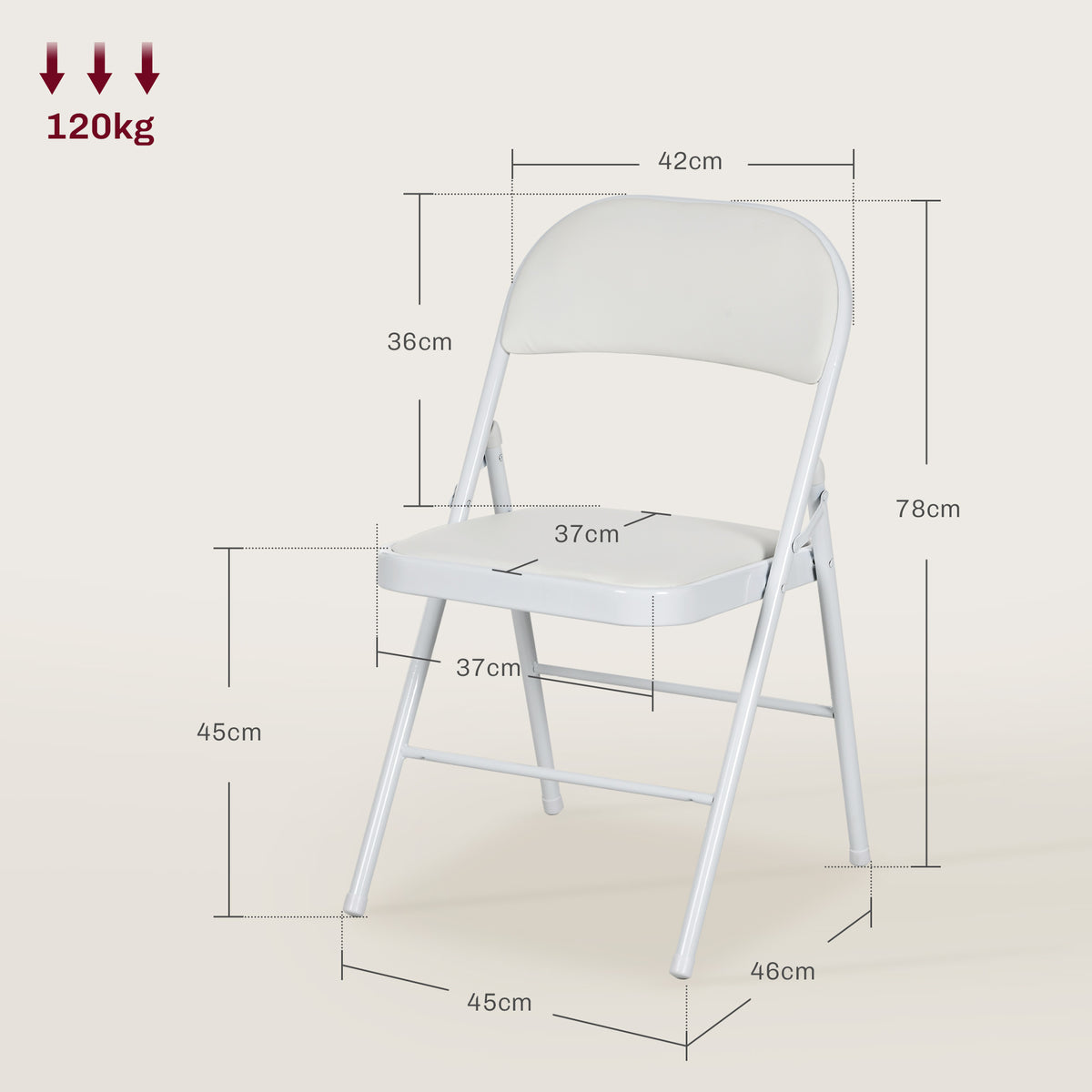Lot de 4 chaises pliantes chaises de salle à manger portables cadre en acier dim. 45l x 46P x 78H cm blanc-2