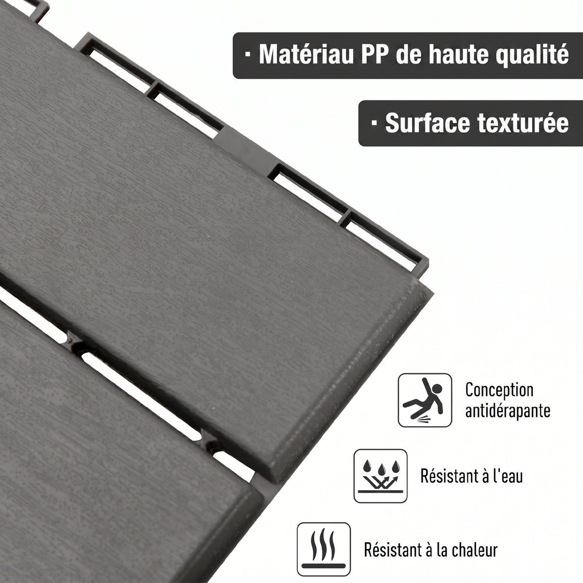 Caillebotis - Dalles terrasse - Lot de 9 - emboîtables, Installation très Simple - Petits Carreaux Composite Plastique Imitation Bois Noir-3